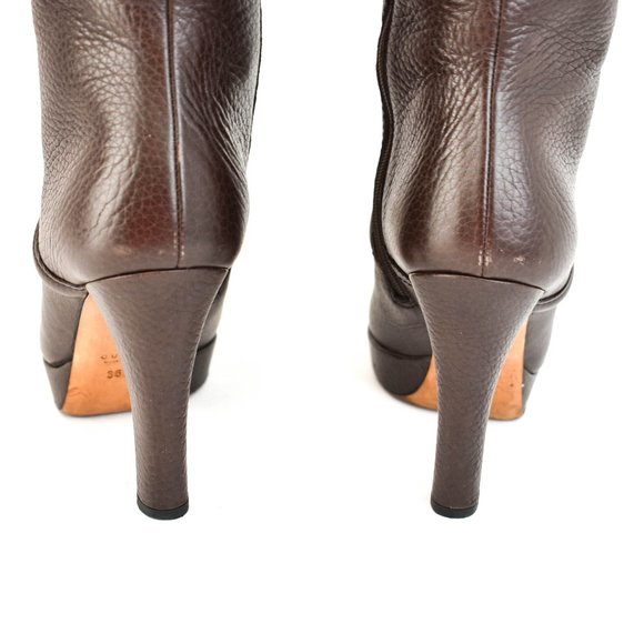 GUCCI: Brown, Leather & Silver Logo Horsebit Boots - Picture 9 of 12